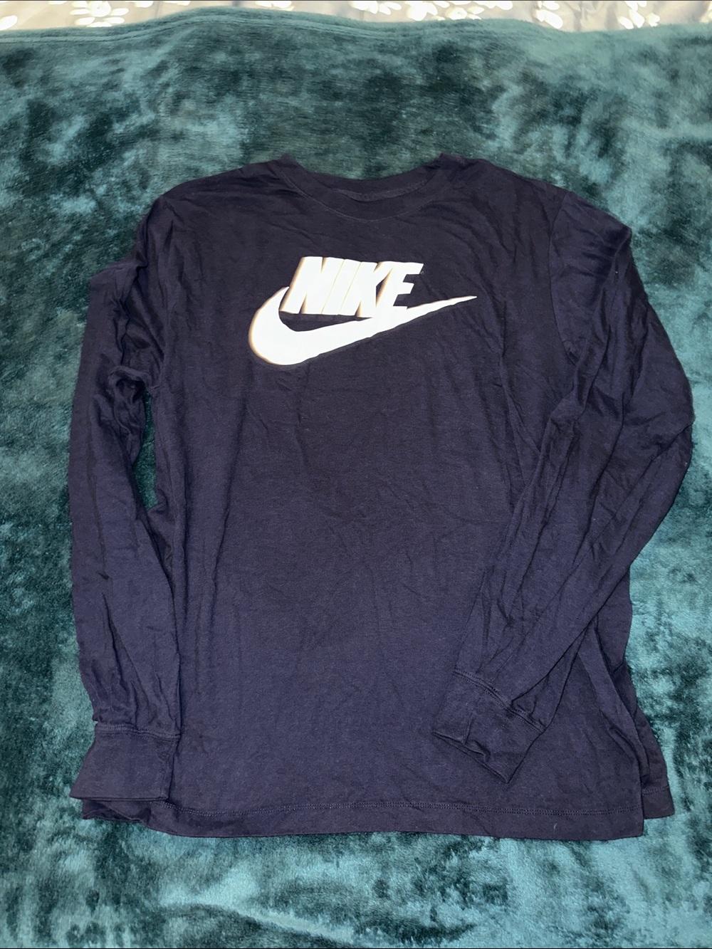 Nike Long-Sleeve Crew Tee in Dark Blue with White Logo